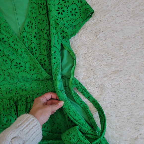 1901 Emeral Eyelet Faux Wrap Cotton Midi Dress Sz 6 - Picture 6 of 11